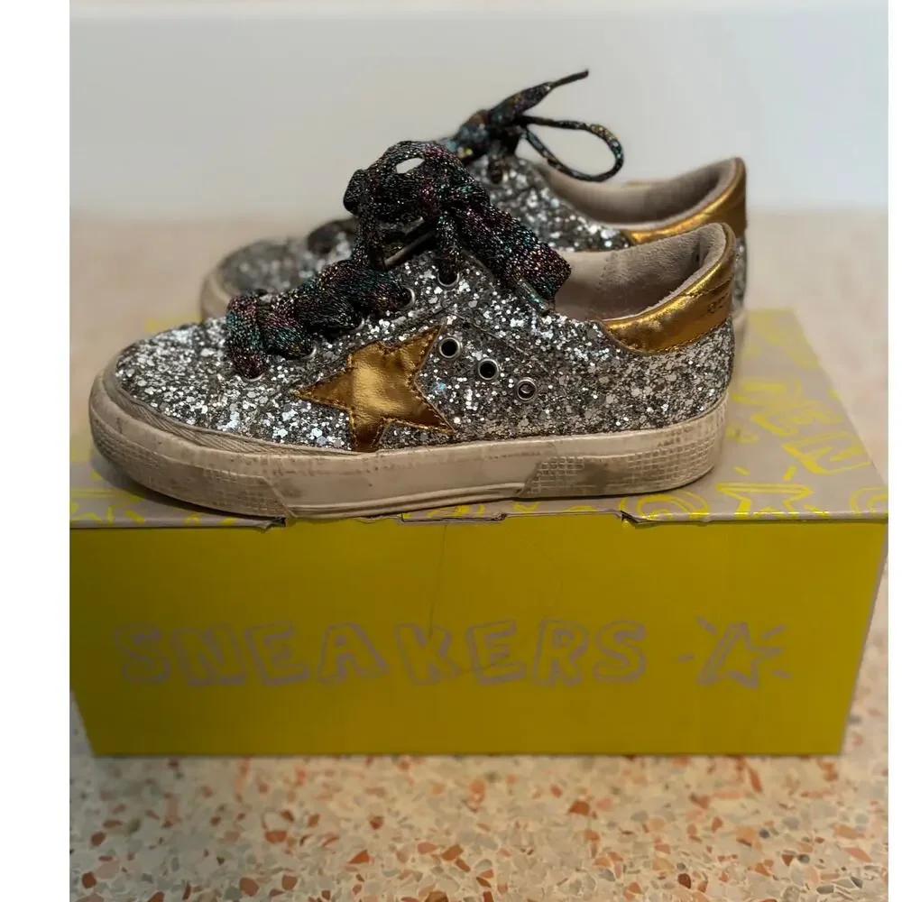 Golden Goose Kids May Kids Unisex Sneakers - Silver Gold - Size 29 US 12